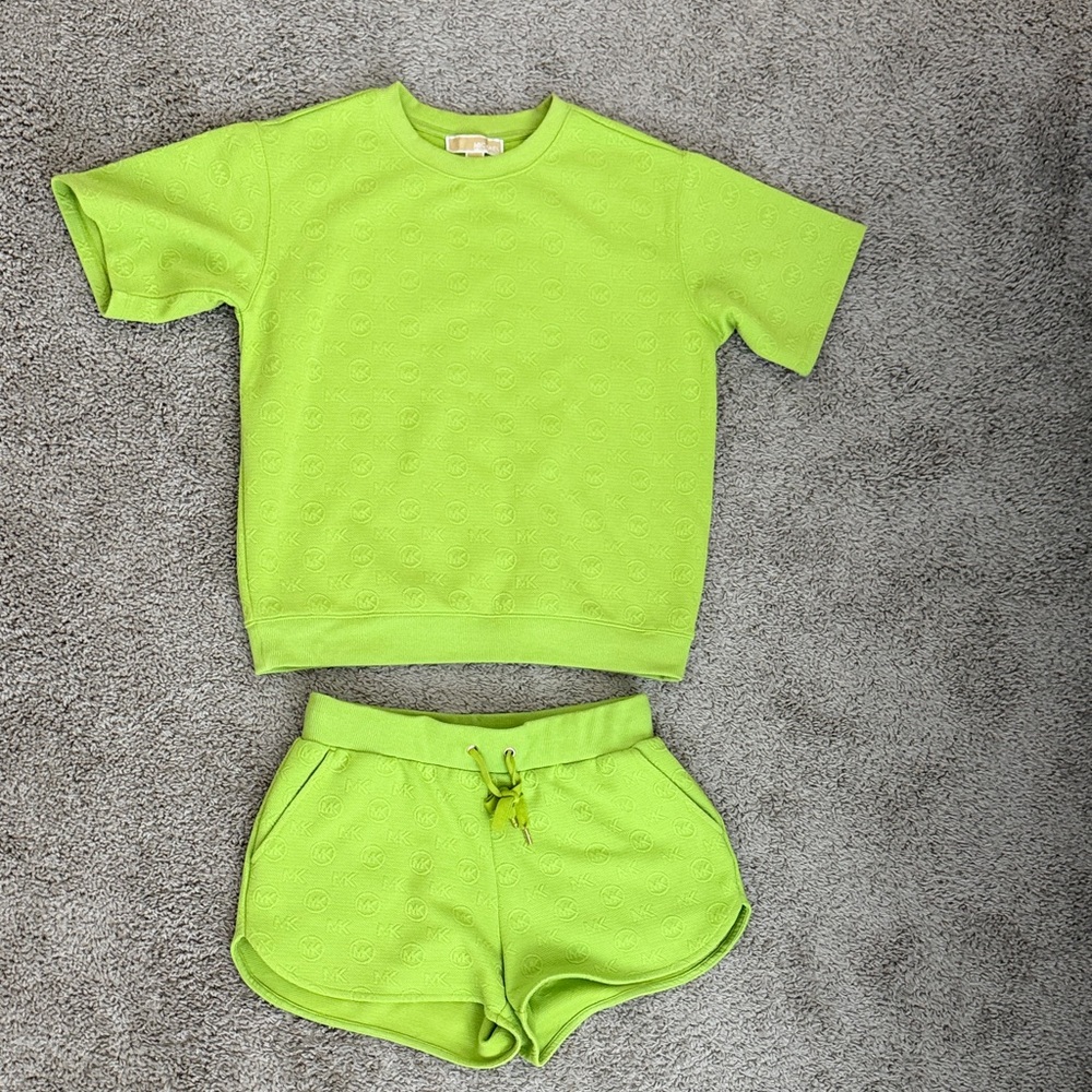 Michael Kors Lime Green Logo Shorts and Top Set